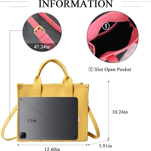 The Tote Bag for Women, Leather Yellow #782 - Picture 9 of 13